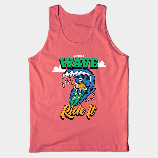 Skeleton Surfer Ride The Wave Surf Surfing Tank Top by Tip Top Tee's